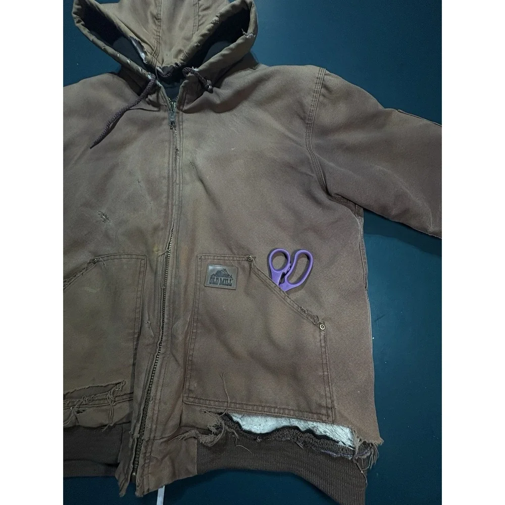 Vintage Canvas Hooded Work Jacket Distressed  Sun Faded Brown Mens Size XL‎